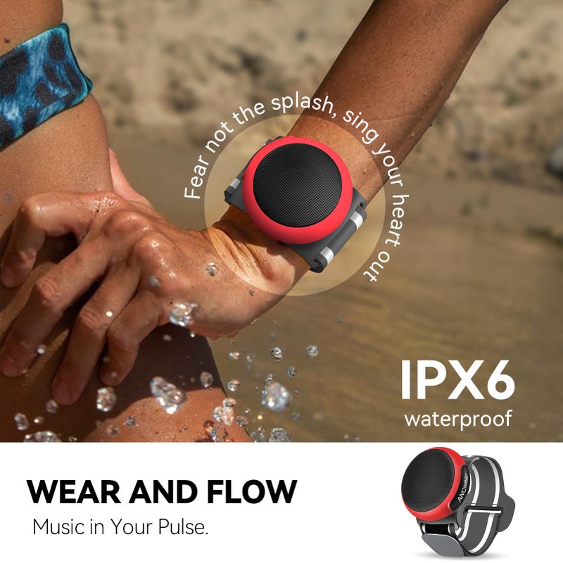 ANCwear Portable Bluetooth Speakers Wireless Mini Speaker with Enhanced Bass, HD Sound, Wearable Speaker with Microphone, 9.5H Playtime, IPX6 Waterproof for Sports, Outdoor Travel (Red) - Image 2